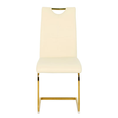 Yellow Pu Upholstered Chair With Gold Metal Base For Dining Room Decor - Elegant Design, Soft Sponge Filling Hall Look, Padding