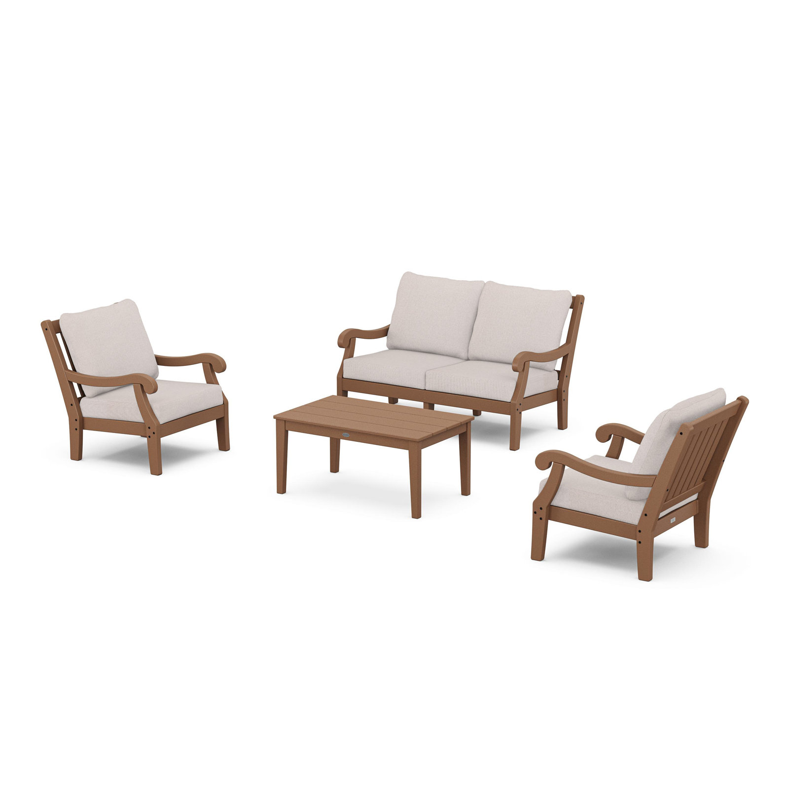 POLYWOOD® Verlyn 4-Person Patio Seating Group, Dune Burlap Cushion/Teak Frame