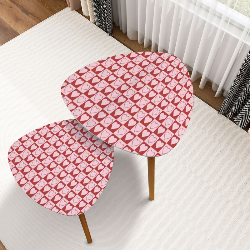 Triangle Nesting Coffee Table Set of 2 Hearts chess grid seamless pink chess board End Table Modern Minimalist Side Table Set for Living Room Bedroom
