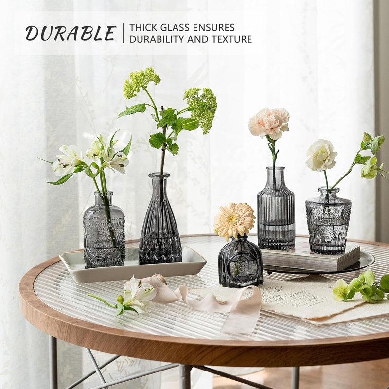 Set of 12 Black Etched Glass Bud Vases
