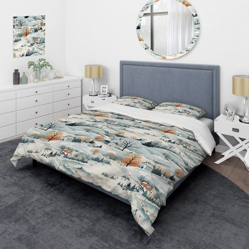 Winter Scandinavian Landscape III Duvet Cover, Twin Duvet Cover + 1 Standard Sham