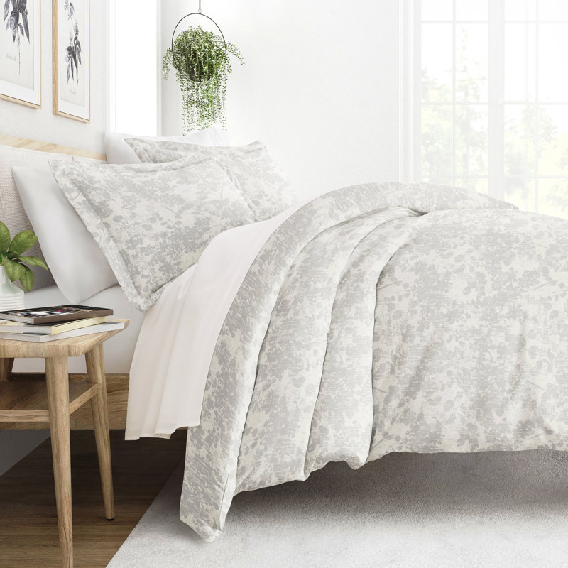 Patterned Ultra Soft 3 Piece Duvet Cover Set - Serenity, Twin/TwinXL, Weathered Floral Light Gray