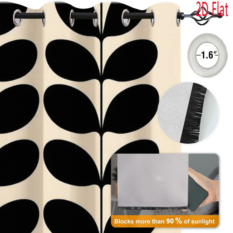 2 pièces rideaux occultants à motif botanique noir, rideaux de fenêtre à motif géométrique bloquant la lumière, œillets pour le salon, la chambre, la cuisine, le bureau à domicile, décor