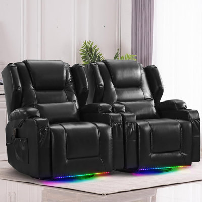Chaises pivotantes, inclinables et berçantes avec lumières DEL, chaleur et massage pour le salon, sièges de cinéma maison (ensemble de 2)