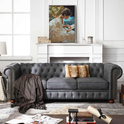 Canapé Chesterfield à accoudoirs roulés 88,5 po Uda