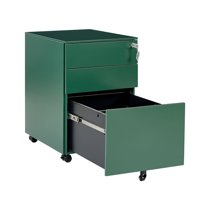 Lakeithia 39cm Wide 3 -Drawer Mobile Steel File Cabinet, Green