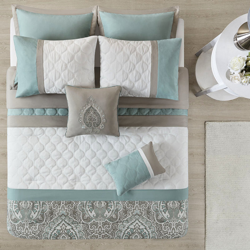 Literie 8 pièces pour très grand lit, impression et style, couleur, literie, édredon très facile à entretenir, conception de courtepointe à motif taupe, intérieur, propre