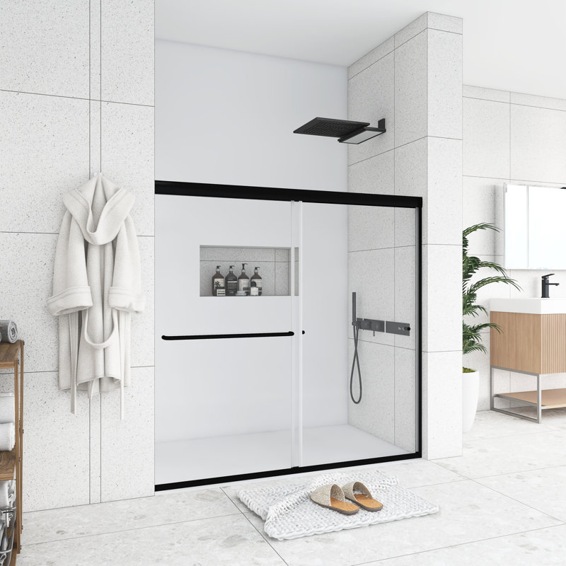 60 In. W X 58 In. H Sliding Framed Shower Door, Matte Black