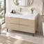 Meuble-lavabo moderne de 89 cm (35,05 po) avec lavabo encastré, comptoir en pierre frittée, bois massif multicouche imperméable, 4 tiroirs, autoportant ou mural