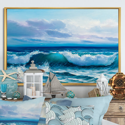 " Beautiful Blue Ocean Sunset And Waves III " by Designart