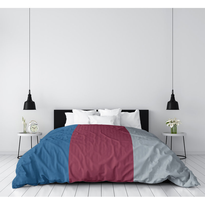  Housse de couette simple réversible, Housse de couette pour lit simple, Polyester brossé, Bleu / bourgogne / argenté