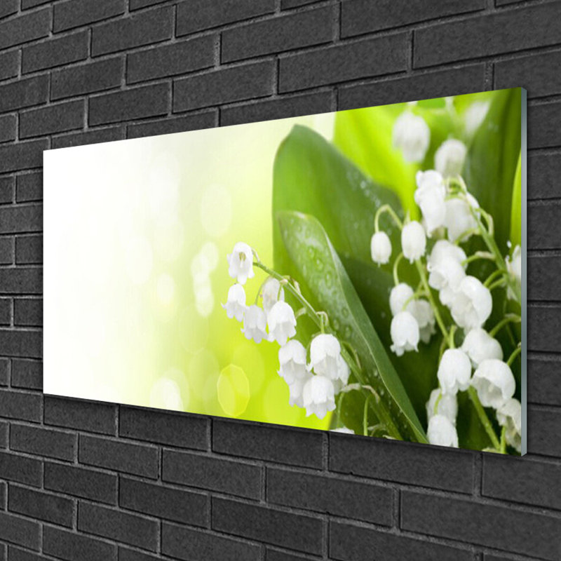 Floral Lily Of The Valley Leaves - No Frame Print on Glass