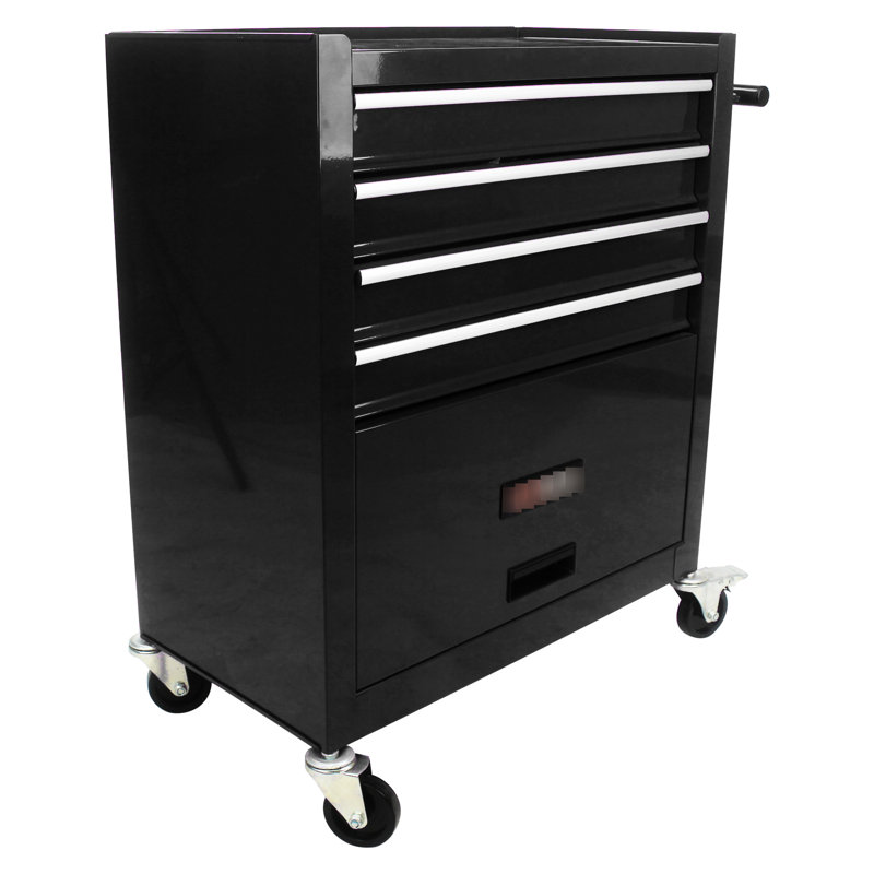 Black 4 Tool Chest With Tools, 24.4" - Garage, Warehouse Storage. 4" & Gentle Drawer Usage Cabinet For Warehouse, Workshop. 4 Wheels Opening. High Wear Resistance