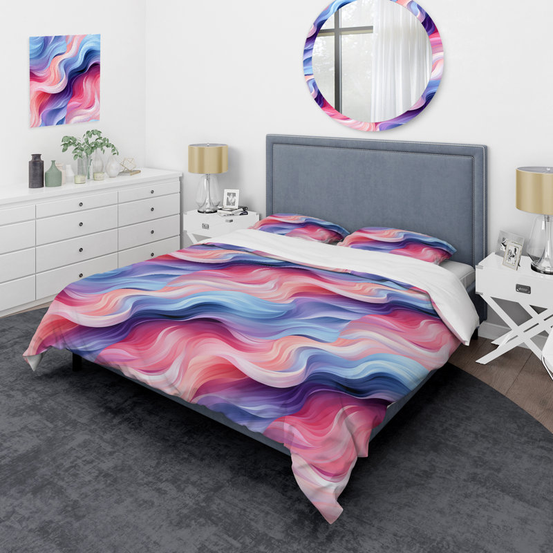 Ensemble de housse de couette à rayures violettes et bleues Mystic Aura, Housse de couette simple + 1 taie décorative stan