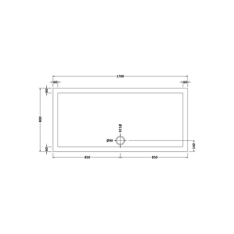 Pearlstone Shower Tray in White, 170cm H x 80cm W x 4cm D