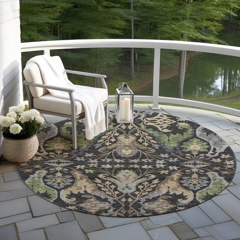 Machine Washable Indoor/Outdoor Cicel ACN1153 Black Rug, Round 8'
