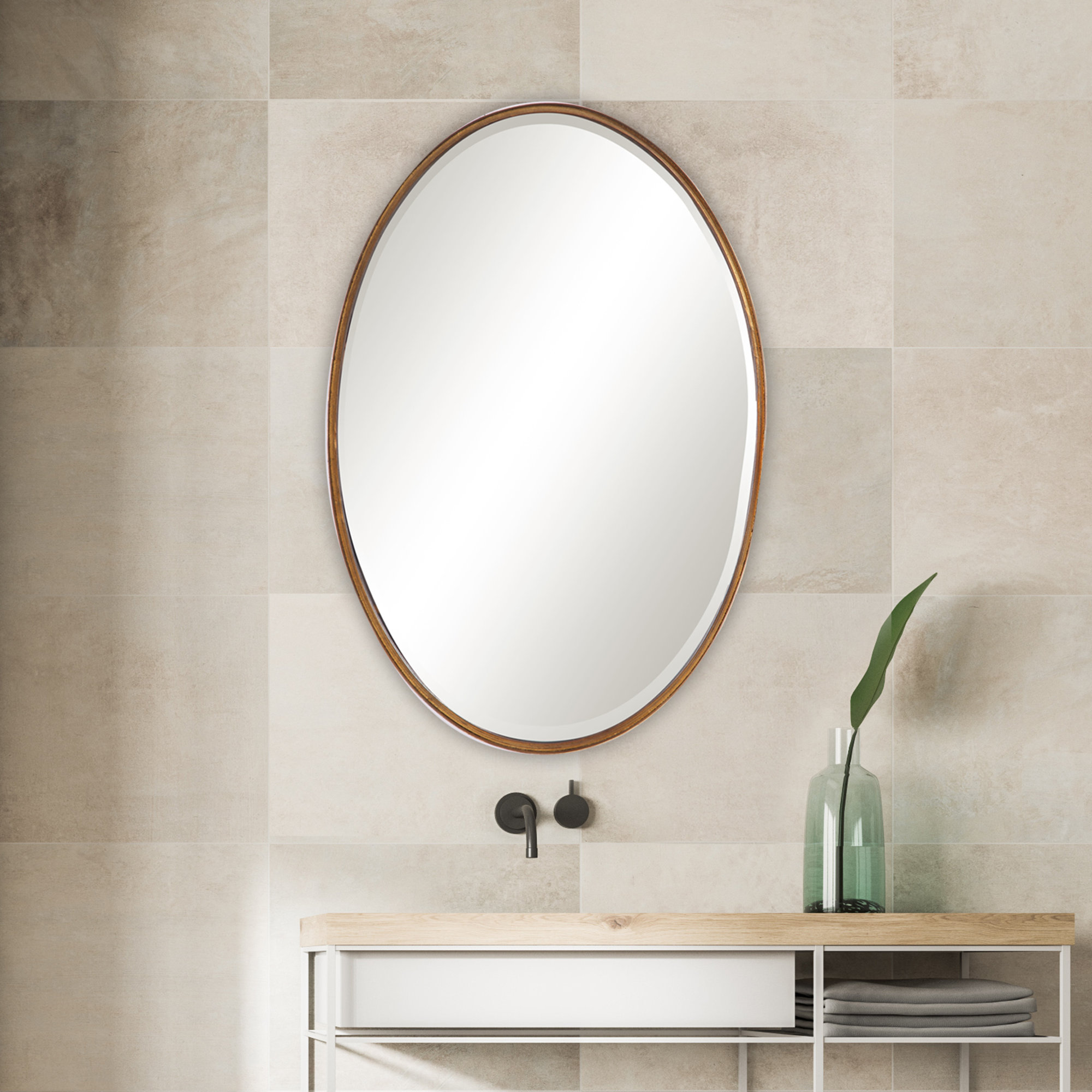 Ibon Metal Oval Wall Mirror, Gold