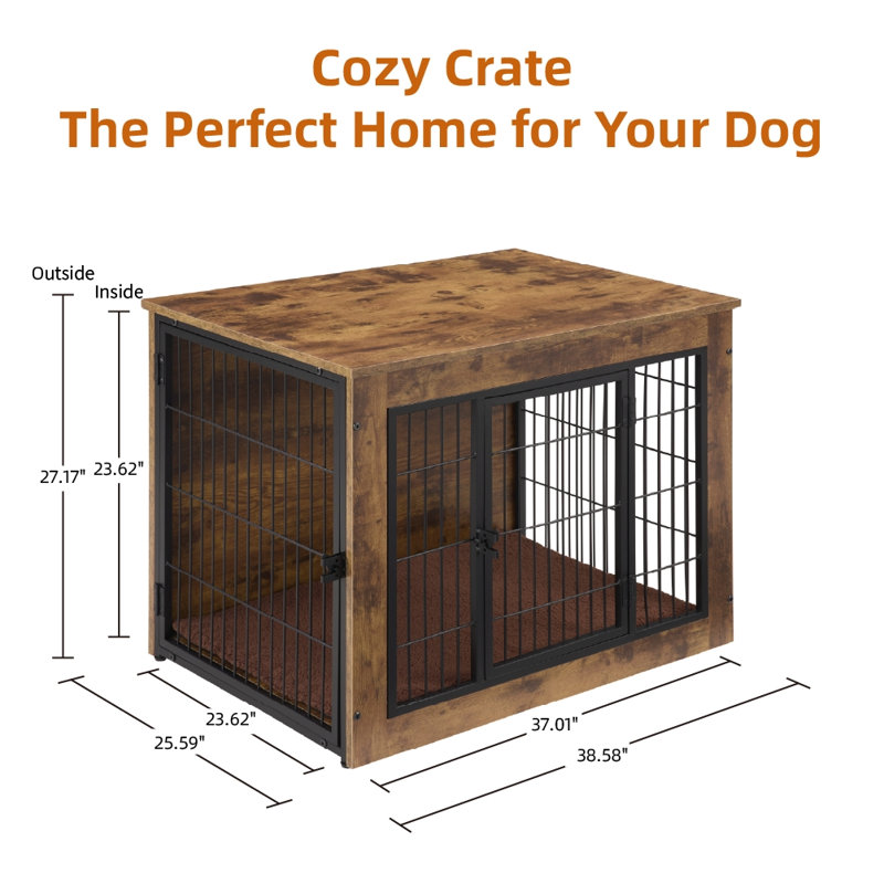 Furniture Style Dog Crate With Mat, Large (27.2" H x 25.6" W x 38.6" D)