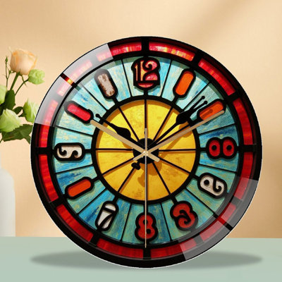 Horloge murale rétro en verre coloré 12 po