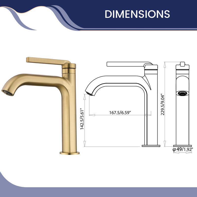 9"H Solid Brass Single Handle Bathroom Sink Faucet, Brushed Gold
