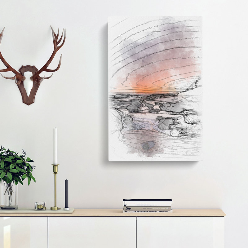 Moon Above the Beach - Wrapped Canvas Drawing - Wrapped Canvas, 76cm H x 50cm W x 3cm D