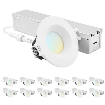Plafonnier encastré DEL Luxrite 2 pouces J-Box 8W 5CCT sélectionnable 2700K-5000K 660 lumens, encastré à intensité variable sans lumière, emballage humide classé ETL
