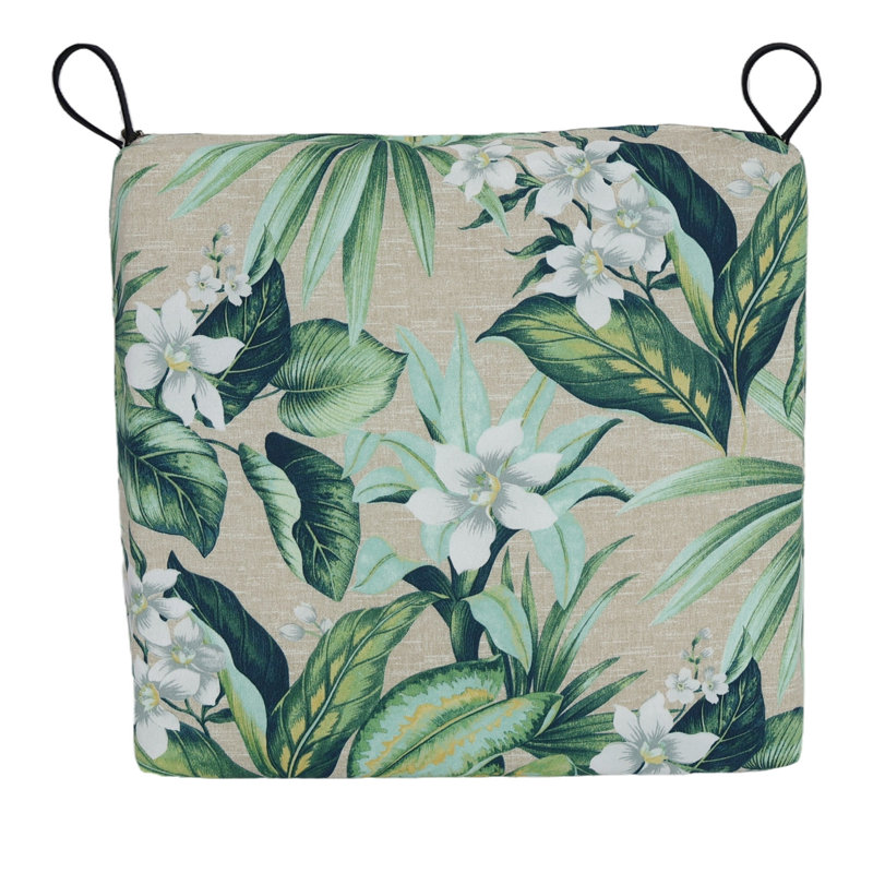 Square Outdoor Chair Cushions (Set Of 4), 20" W x 19" D, Tan/Green/Blue/Tahiti Breeze Floral