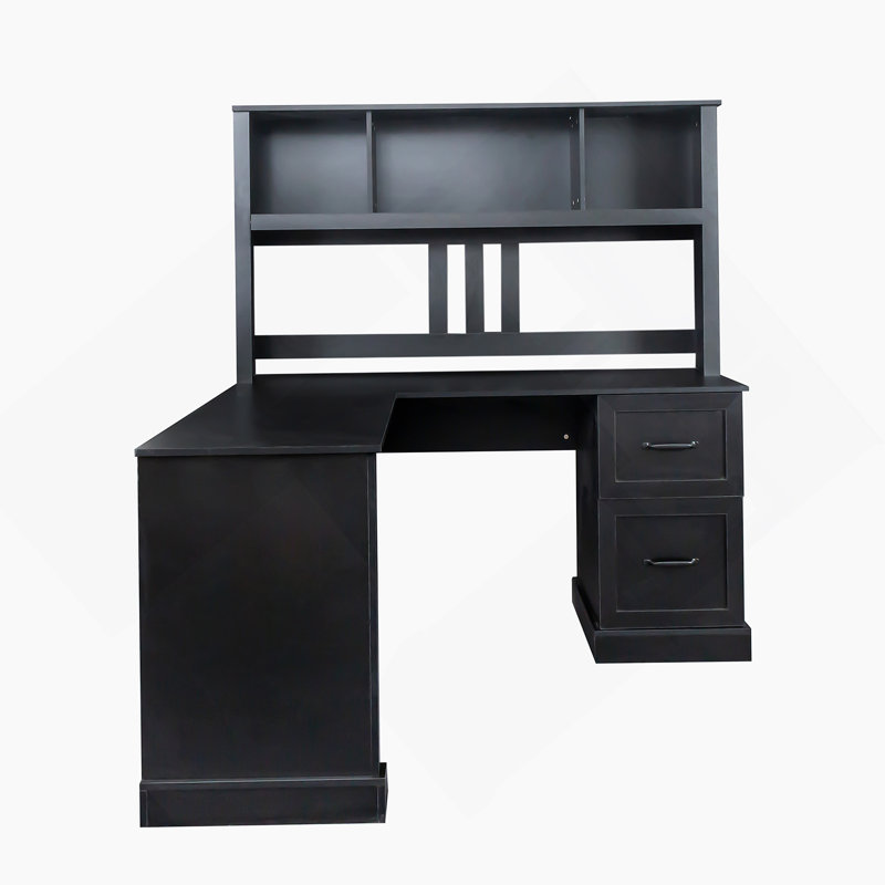 Bureau d'ordinateur à domicile avec huche, finition noire antique