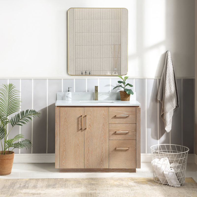 San 42'' Washed Ash Gray Single Bathroom Vanity with Gold Hardware