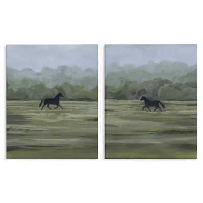 Rider's Shadow Horses 2 Piece Canvas Wall Art Set, design by Grace Popp