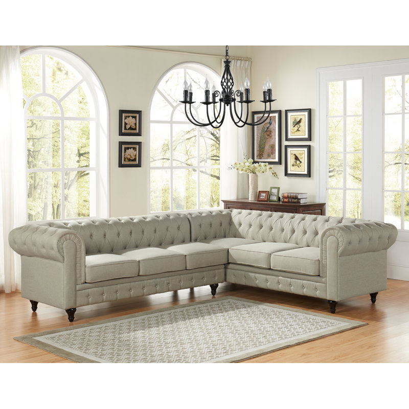 Garett Upholstered L-Shaped Sectional, Beige, Right Hand Facing