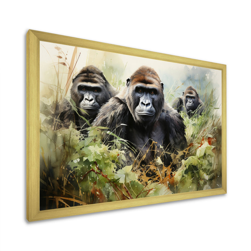 Reproduction d'art mural Bwindi Gorilla In Forest, Encadrement doré, H 24 po x l 32 po x P 1 po