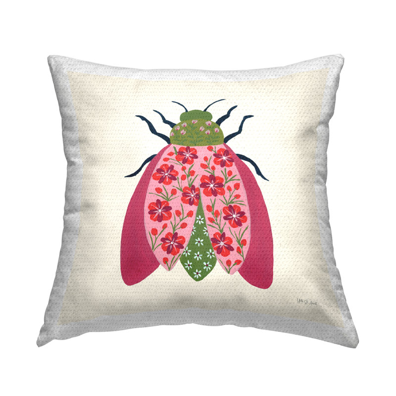 Coussin extérieur rose et vert Blooming Beetle