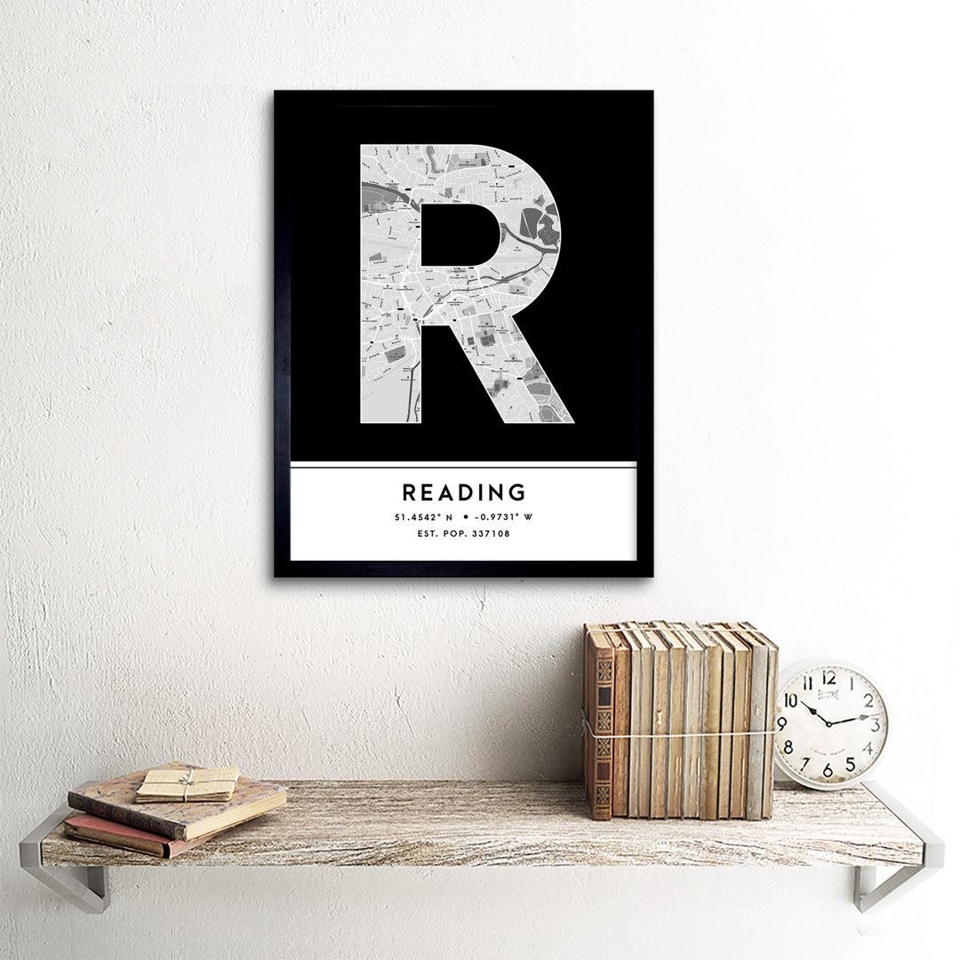 Reading England United Kingdom City Map Black And White - Single Picture Frame Typography