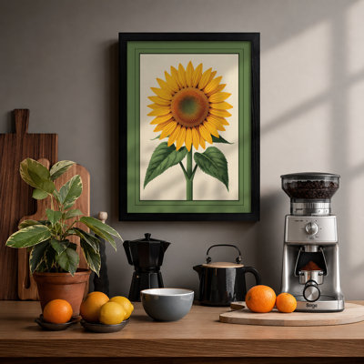 Golden Sunflower Study Botanical - Framed Print