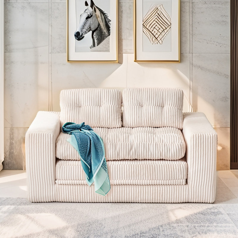 Canapé-lit avec mousse à mémoire de forme et sans assemblage Boneless, H 30 po x l 66,93 po x P 34,25 po, Beige