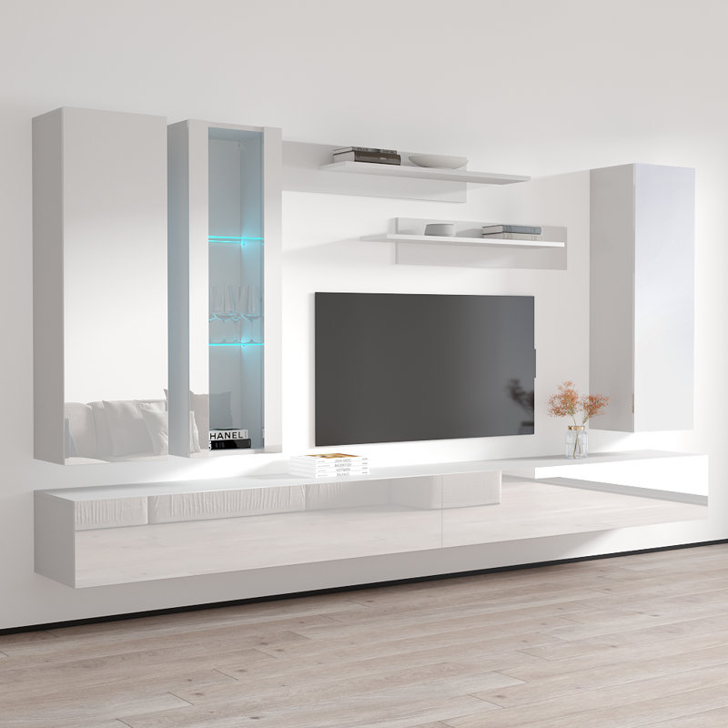 Meuble audio-vidéo flottant pour téléviseur de 88 po ou moins Vinyard, Blanc