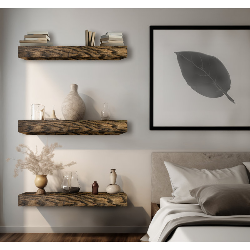 3 Piece Oak Floating Shelf, Charcoal Black, 5" H x 35" W x 5" D