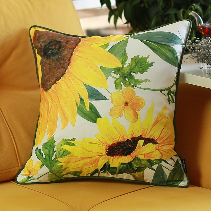 Sunflower Yellow and Green Polyester Euro Throw Pillow Cover
