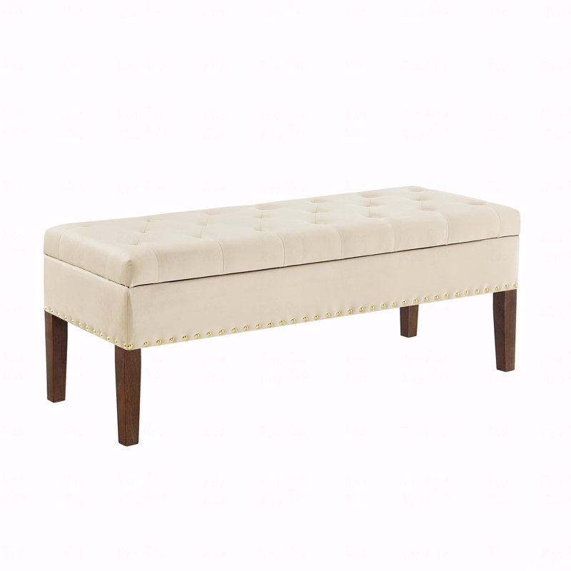 Banc capitonné avec rangement, Crème