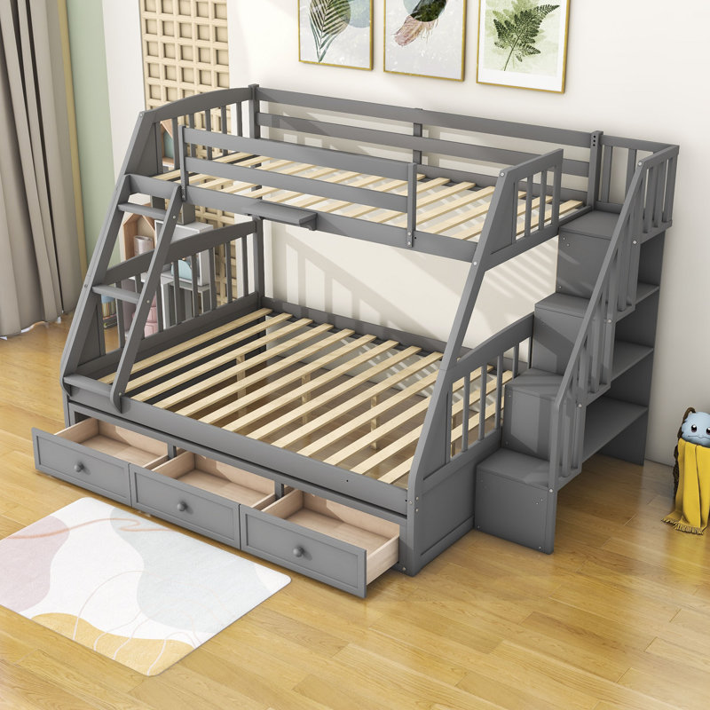 Guiliano Kids Twin Over Full Bunk Bed with Drawers, Gray