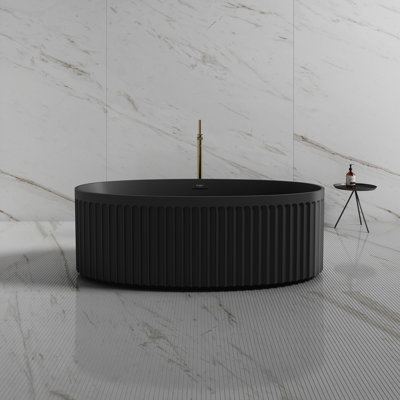 Baignoire de trempage autoportante en acrylique noire 67 "x 33" avec trop-plein et bonde escamotable pour salle de bain MonBlari