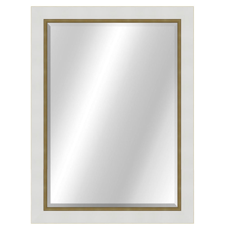Miroir décoratif biseauté moderne et contemporain Metropolis, 46 po x 36 po, Blanc / Doré
