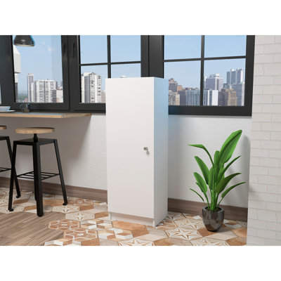 Armoire de rangement à porte simple avec quatre tablettes intérieures Belleria - Blanc