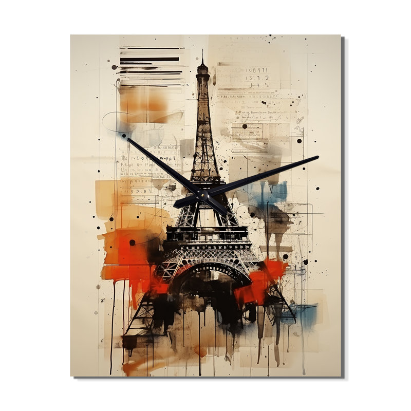 Illustration rétro de la tour Eiffel de Paris - Horloge murale de la ville de Paris, Moyen