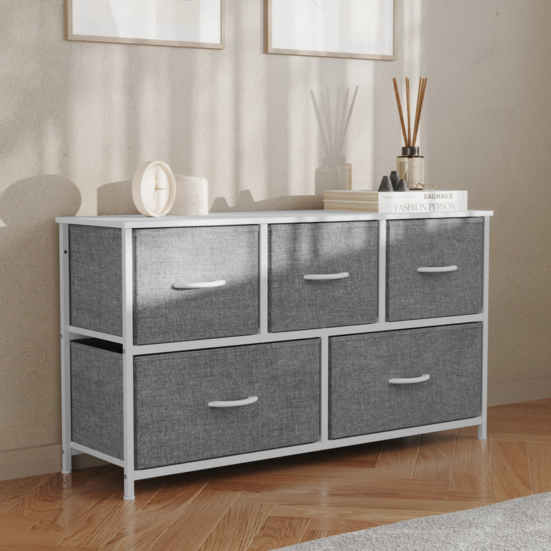 Kathiria 39.4"W 5 Drawer Small Dresser, Kid Dresser, Gray