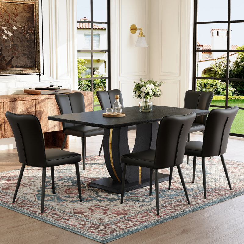 Ensemble de table de salle à manger moderne en bois noir avec 6 chaises en polyuréthane pour la maison