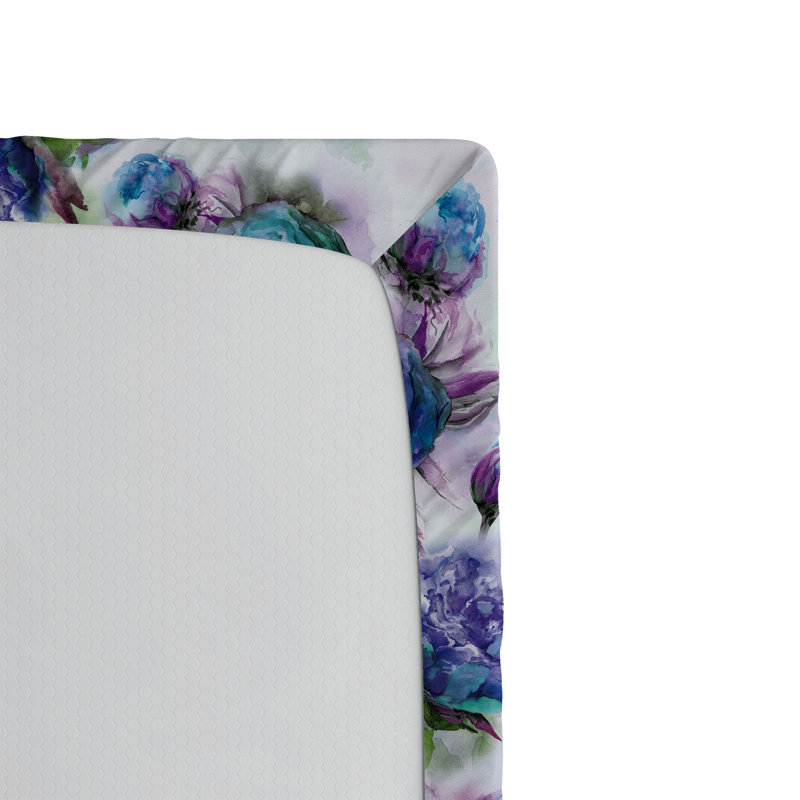 Drap-housse Ambesonne, Drap-housse de taille très grand, Bleu ciel foncé, lilas pâle / floral
