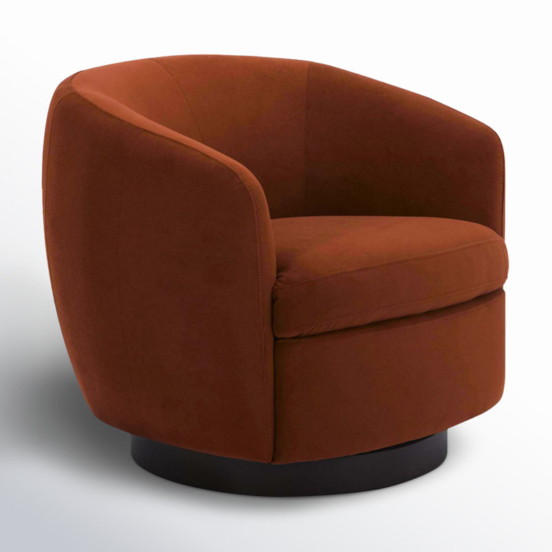 Fauteuil demi-tonneau pivotant rembourré Marcy, Bella Burnt Orange Performance Velvet/Black