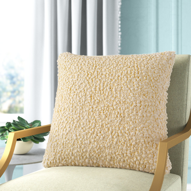 Anella Polyester Throw Square Pillow Cover, 22"H x 22"W, Beige, Polyester/Polyfill